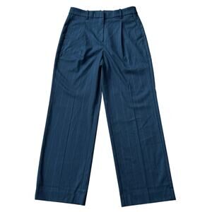 J Crew Factory Size 10 Pleated Trousers Pants Navy Striped High Waist Office